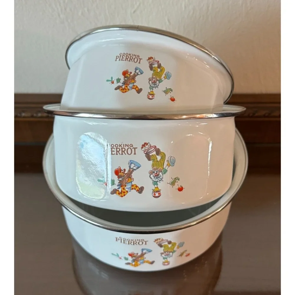 Vintage Enamelware‎ Cooking Pierrot Clown Bowl 3 Piece Set
